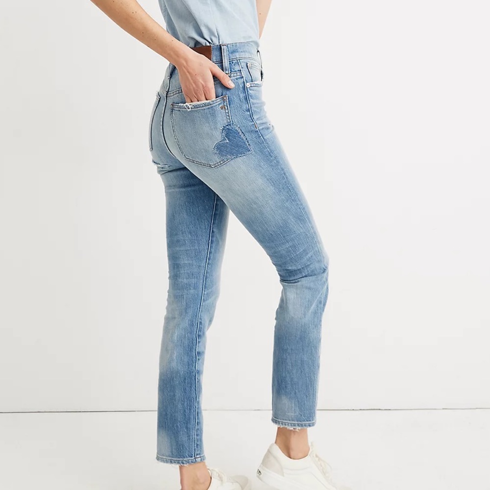 Madewell distressed heart patch jeans mid/high rise size 26.